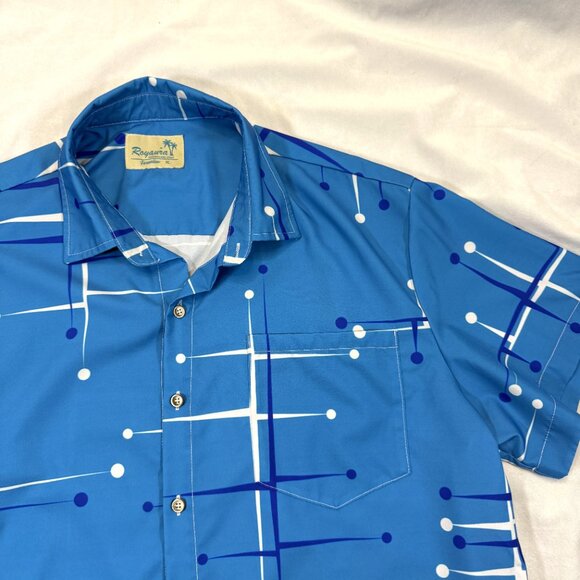 Royaura Hawaiian Bowling Shirt Men's XL Blue Retro - Picture 1 of 5